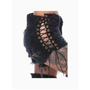 Cute, Sexy, Comfortable, Casual, Stylish, Streetwear Lace Up Shorts - Black L